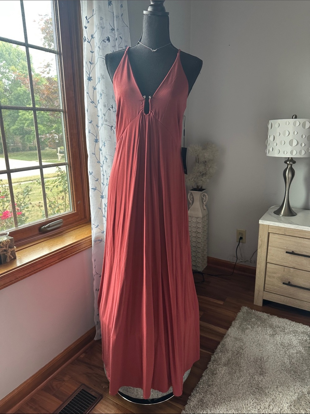 White House Black Market Rust Red Sleeveless V-Neck Maxi Dress